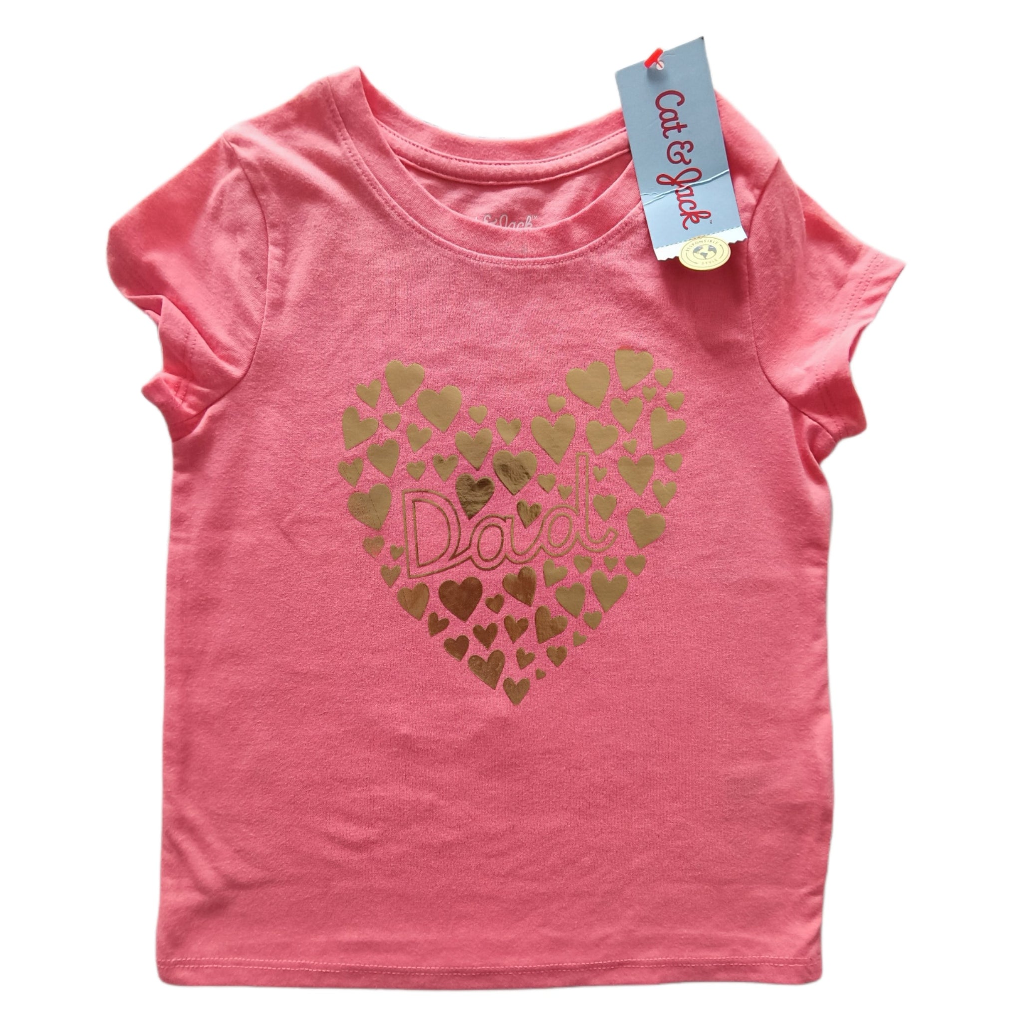 NUEVA Polera Cat & Jack T5 Naranja. Corazones dorados.