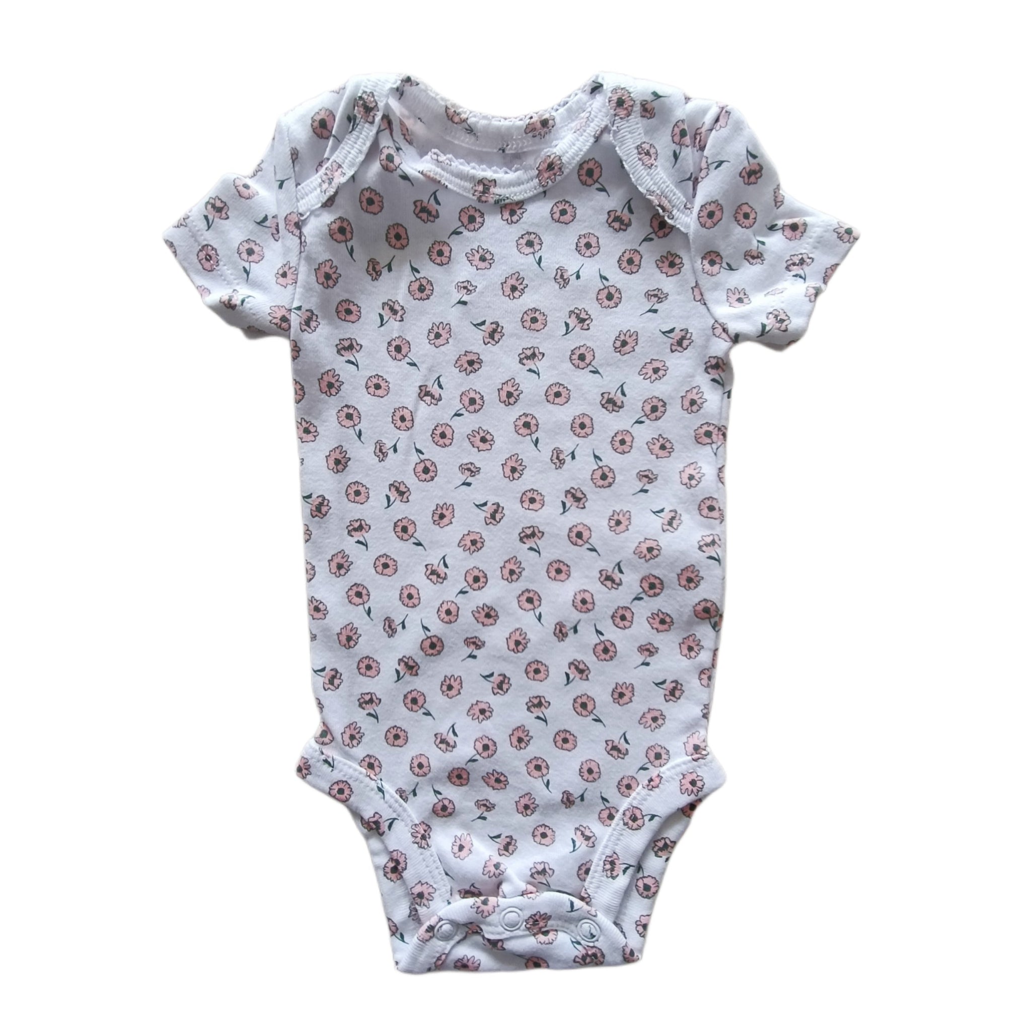 Body Carter´s 0-3M Blanco. Flores rosadas.