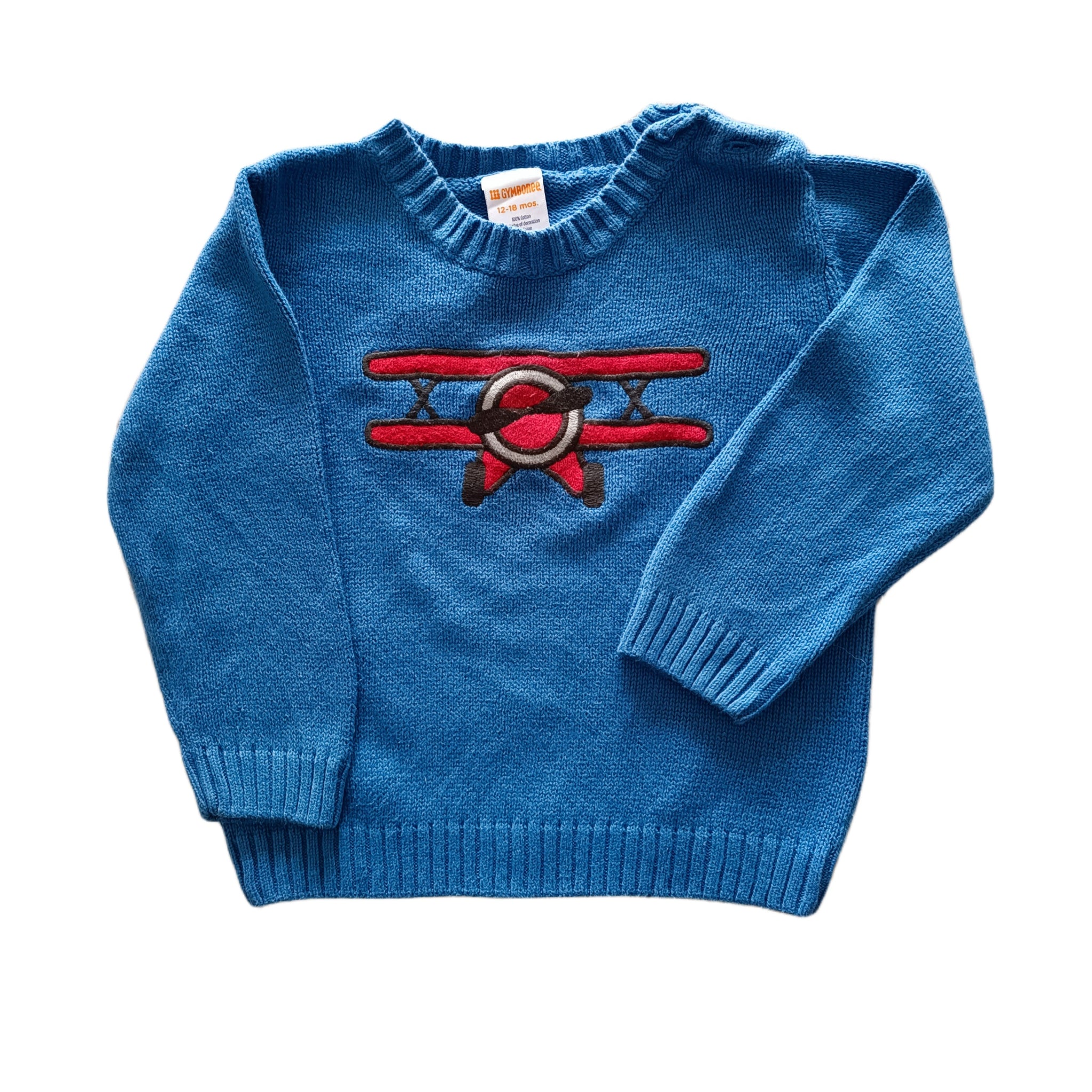 Sweater Gymboree 12-18M Celeste. Avión rojo.