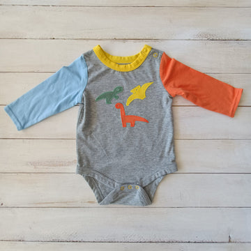 NUEVO Body Christian Robinson Talla 6-9M Gris Dinosaurios